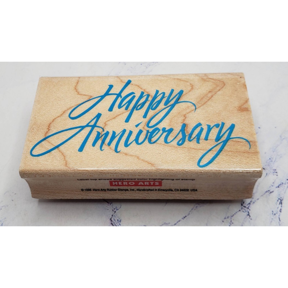Hero Arts Happy Anniversary Cursive Script Wood Mounted Rubber Stamp